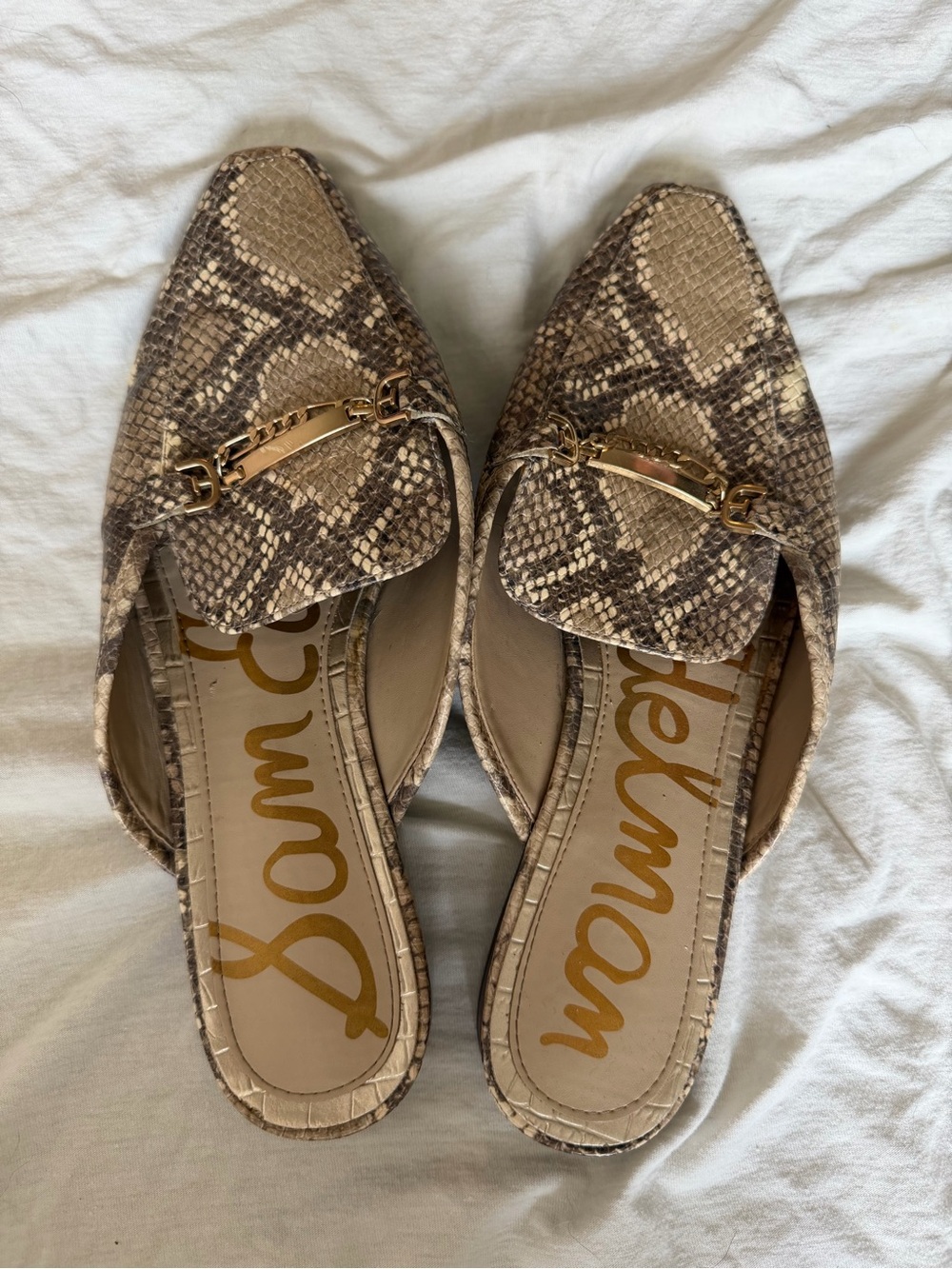 Sam Edelman Snake-Print Slip-On Mule in Brown and Cream